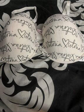 Victoria's Secret White Logo Script Underwire Bra